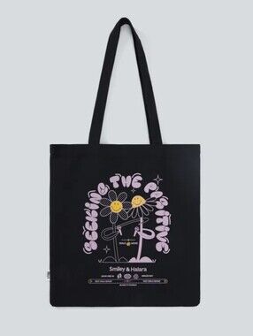 New With Tags Halara X Smiley® Casual Black Canvas Tote Bag
